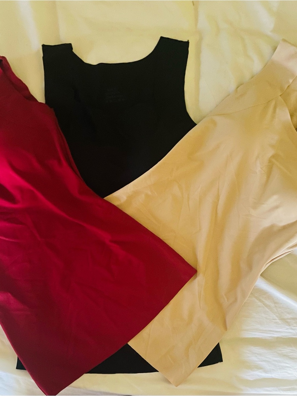 Set of Three Women's Scoop Neck Tanks - Black, Red & Cream with Built-In Bra
